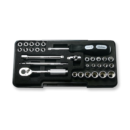 Ko-Ken Socket set 6 Point Plastic Case 31 pieces 1/4 Sq. Drive P2258M